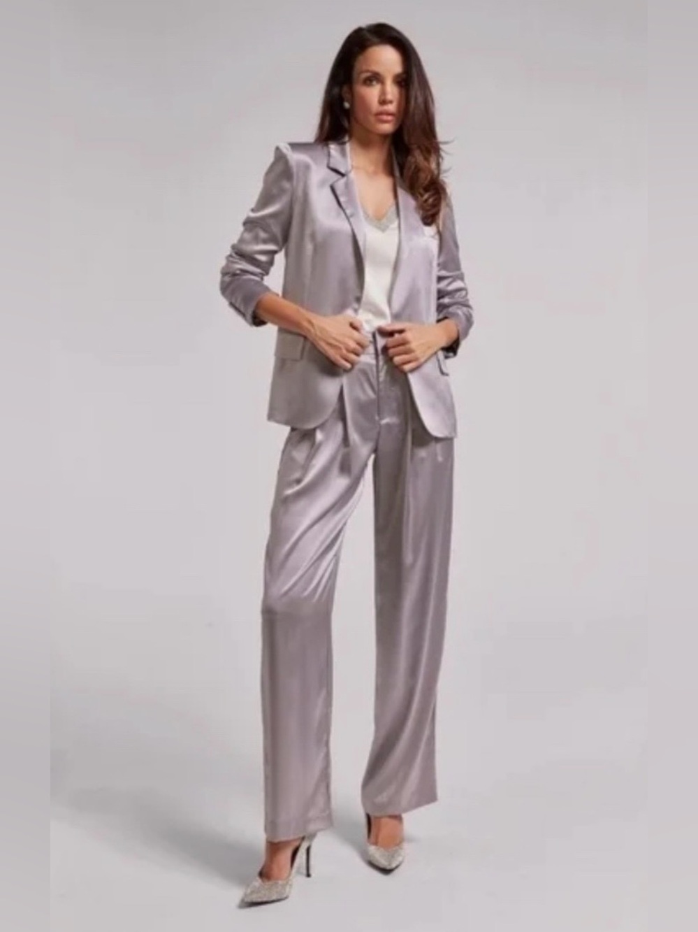 Generation Love Keaton Satin Pants Size 6 Platinum Silver Wide Leg